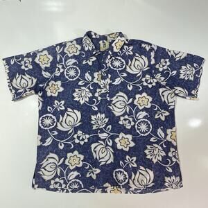 Kahala Men's Floral Button-Up Shirt Blue Size 2XL XXL Handcrafted Hawaiian